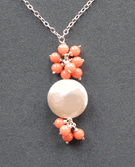 Coin Pearl and Coral Cluster Necklace