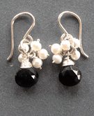 Black Onyx & Pearl Cluster Earrings